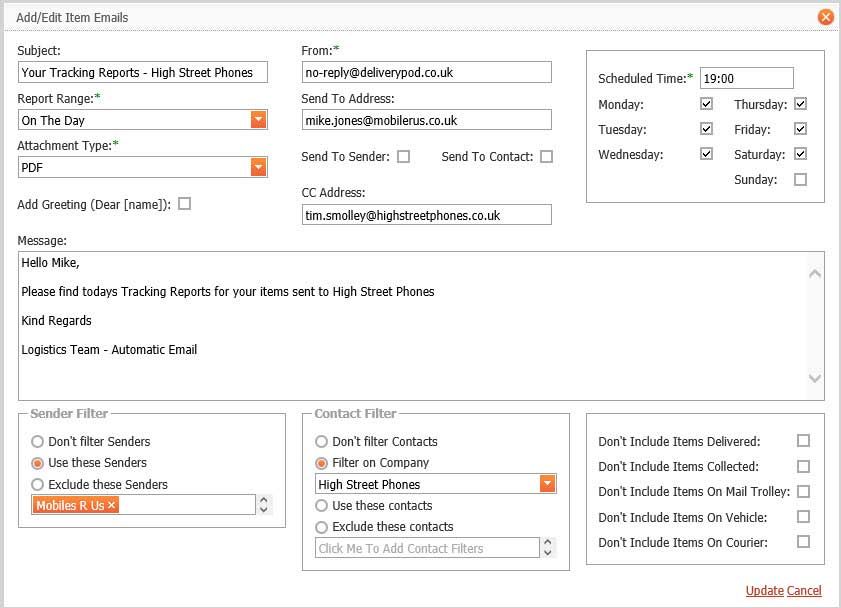 Setting up an Automatic Email Request to send a client Tracking Reports at a set time in the day